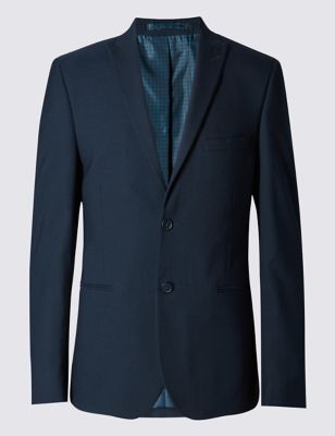 Wool Blend Modern Slim Fit 2 Button Hopsack Jacket